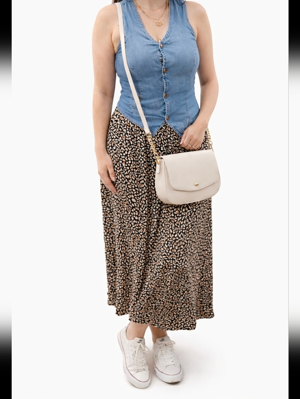 SOLD- Vintage Denim Vest Floral Maxi Dress (Please Read Description)